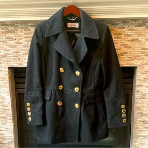 Calvin Klein double breasted black Wool Peacoat gold buttons - Medium